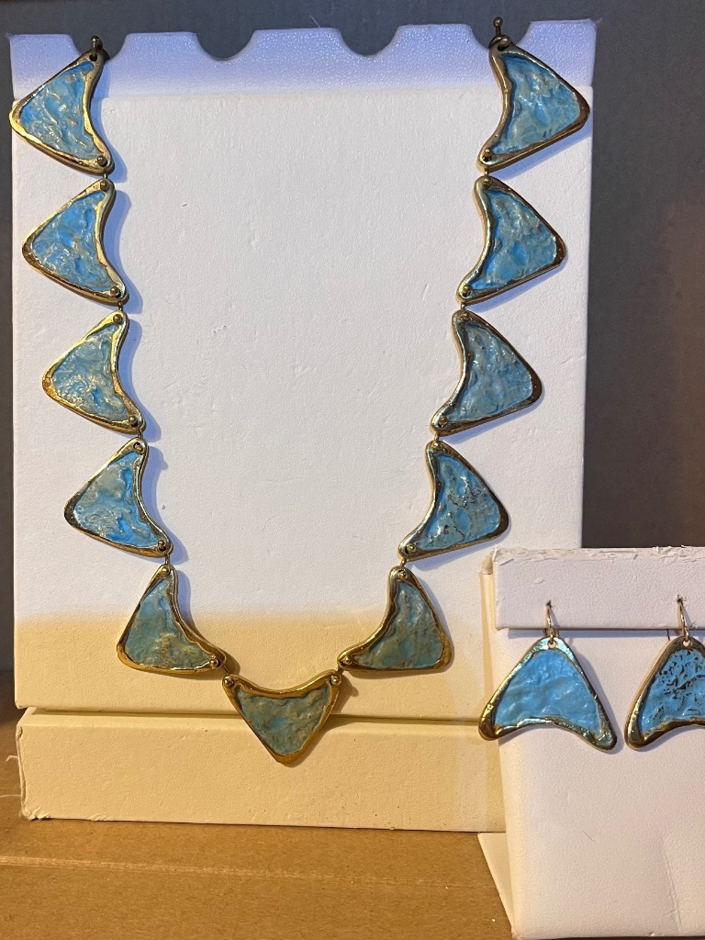Vintage Mid-Century Modernist Signed Anne Dick Bronze & Turquoise Enamel Boomera